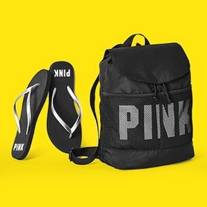 VS PINK Drawstring Backpack w/ Flip Flops.